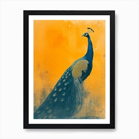 Orange & Blue Vintage Peacock In The Wild 1 Art Print