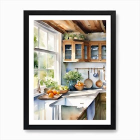 Watercolor Kitchen Window Painting Art Print