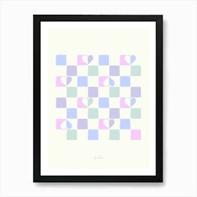 Checkerboard Hearts pink, mint and blue Art Print