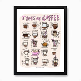 Types Of Coffee Pretty Pink Poster