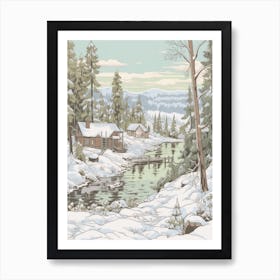 Vintage Winter Illustration Lapland Finland 1 Art Print