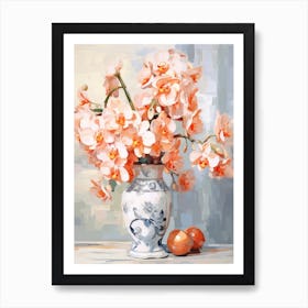 Orchid Flower And Peaches Still Life Painting 3 Dreamy Art Print