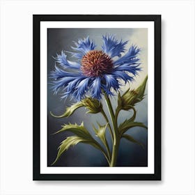 Vintage Blue Cosmos Floral Art Print