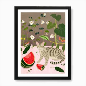 Cat And Watermelon 1 Art Print