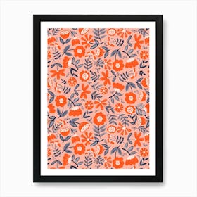 Cute Soft Scattered Scandi Florals Peach Pink, Red, Navy Blue Art Print