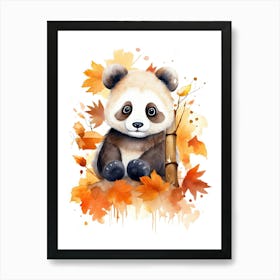 A Panda Watercolour In Autumn Colours 0 Art Print
