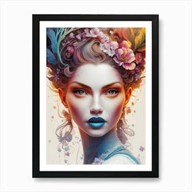 Girl With Flowers In Her Hair 2 Art Print