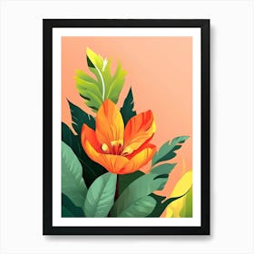 Orange Flower With Leaves Art Print