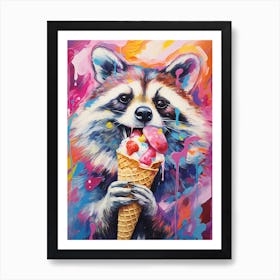 A Raccoon Eating Ice Cream Vibrant Paint Splash 4 Art Print