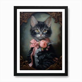 Black & Pink Cat Rococo Style 1 Art Print