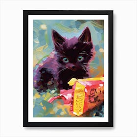 A Black Cat Kitten Oil Painting 6 Art Print