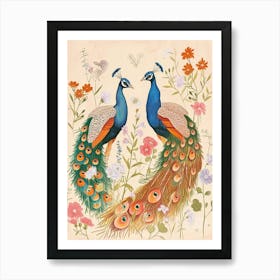 Folksy Floral Animal Drawing Peacock 5 Art Print