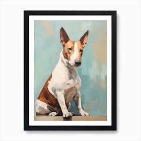 Bull Terrier Dog, Painting In Light Teal And Brown 0 Art Print