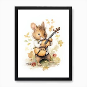 Bunny Playing Music Rabbit Prints Watercolour 4 Art Print