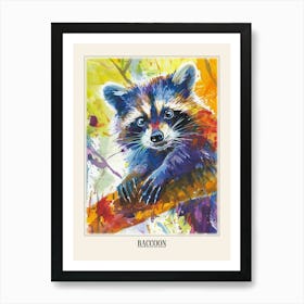 Raccoon Colourful Watercolour 3 Poster Art Print