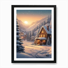 Christmas House In The Snow Art Print