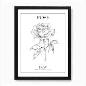 Rose Dew Line Drawing 2 Poster Art Print