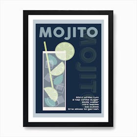 Navy And Grey Mojito Cocktail Art Print