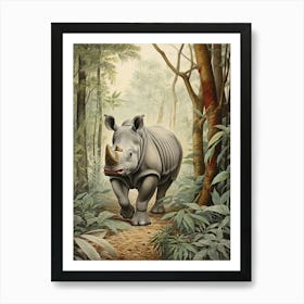 Rhino In The Green Leaves Realistic Illustration 4 Art Print