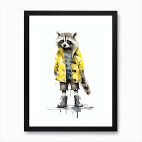 Raccoon In Yellow Coat Illustration 1 Art Print