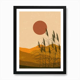 Sunset In The Mountains And Leaves Art Print