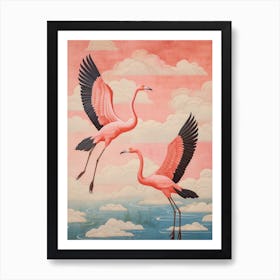 Vintage Japanese Inspired Bird Print Greater Flamingo 3 Art Print