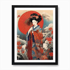 Ukiyo E Style Geisha 3 Art Print