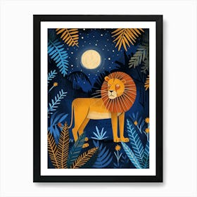 African Lion Night Hunt Illustration 3 Art Print