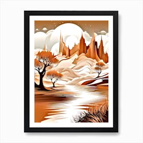 Landscape With Trees And Mountains 1 Art Print