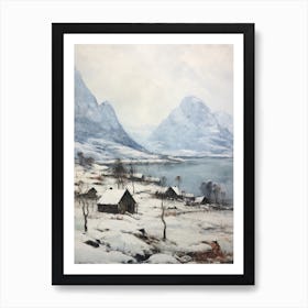 Vintage Winter Painting Lofoten Islands Norway Affiche