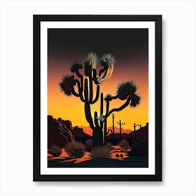 Joshua Trees At Dawn In Desert Retro Illustration (5) Art Print