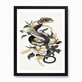 Banded Krait Snake Gold And Black Art Print