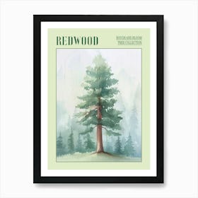 Redwood Tree Atmospheric Watercolour Painting 4 Poster Art Print