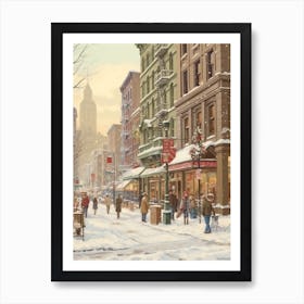 Vintage Winter Illustration New York City Usa 4 Art Print