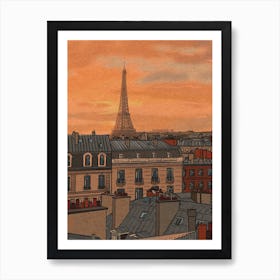 Eiffel Tower Rooftops Affiche