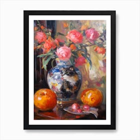 Peony With A Cat 3 Art Print