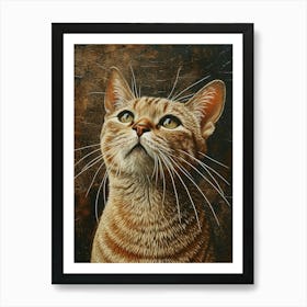 Exotic Shorthair Cat Relief Illustration 3 Art Print