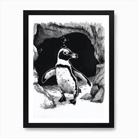 African Penguin Exploring Underwater Caves 1 Art Print