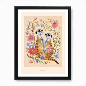 Folksy Floral Animal Drawing Meerkat Poster Art Print