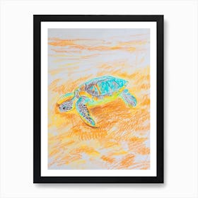 Sea Turtle On The Beach Crayon Doodle 2 Art Print