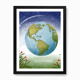 Earth And Shooting Star Art Print