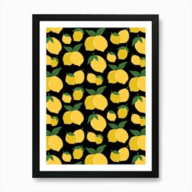 Lemons Yellow Black Vintage Art Print