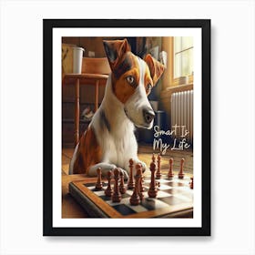 Funny Dog Playing Chess Cool 1 Art Print