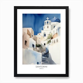 Santorini Greece Watercolour Travel Poster 3 Art Print