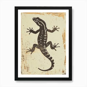 Green Crested Gecko Blockprint 2 Art Print