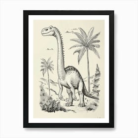 Cute Spikey Dinosaur Black & White Illustration Art Print