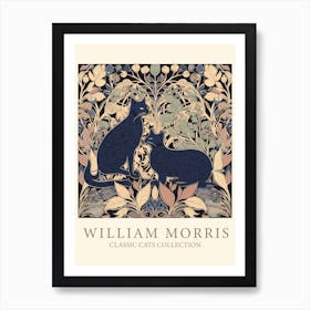 William Morris  Inspired  Classic Cats Blue Art Print