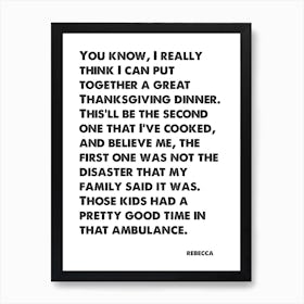 Cheers, Quote, Rebecca, Kids Had A Good Time In The Back Of That Ambulance, TV, Wall Art, Wall Print, Print, Art Print