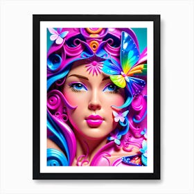 Colorful Girl With Butterflies 1 Art Print