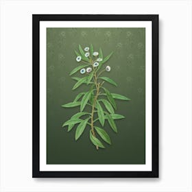 Vintage Globe Daisy Shrub Botanical on Lunar Green Pattern n.0310 Art Print